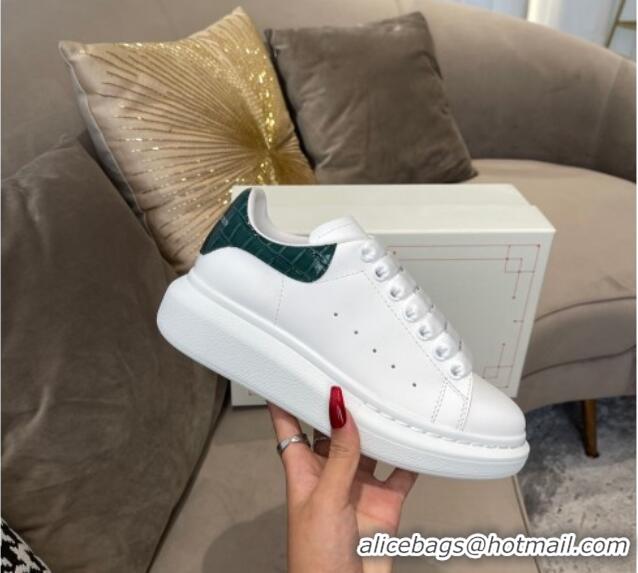 Top Quality Alexander Mcqueen White Silky Calfskin Crocodile-Like Back Sneakers Green 111811