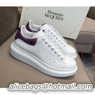 Unique Grade Alexander Mcqueen White Silky Calfskin Crocodile-Like Back Sneakers Purple 111812