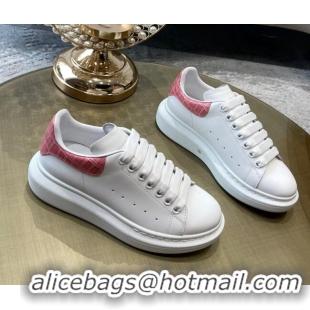 Good Product Alexander Mcqueen White Silky Calfskin Crocodile-Like Back Sneakers Pink 111813