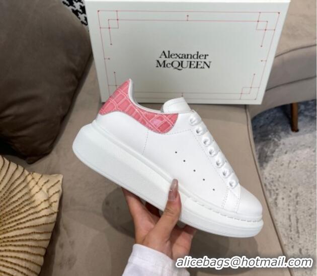 Good Product Alexander Mcqueen White Silky Calfskin Crocodile-Like Back Sneakers Pink 111813