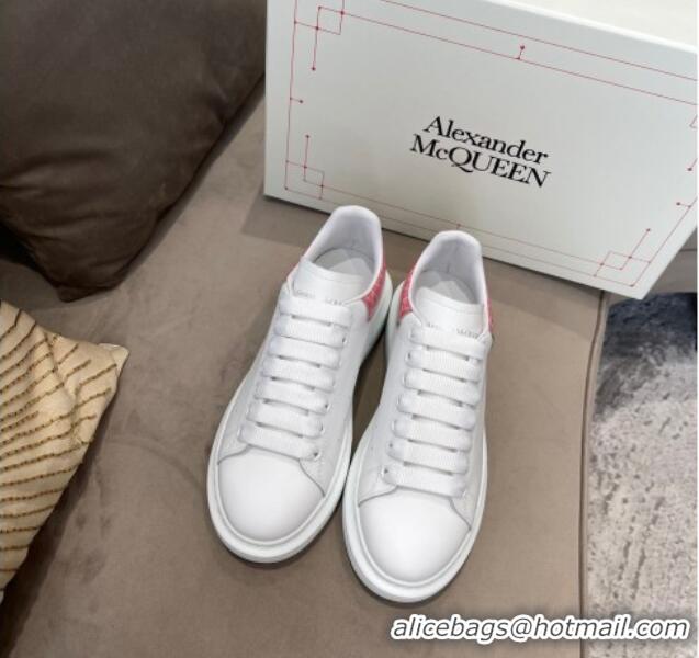 Good Product Alexander Mcqueen White Silky Calfskin Crocodile-Like Back Sneakers Pink 111813