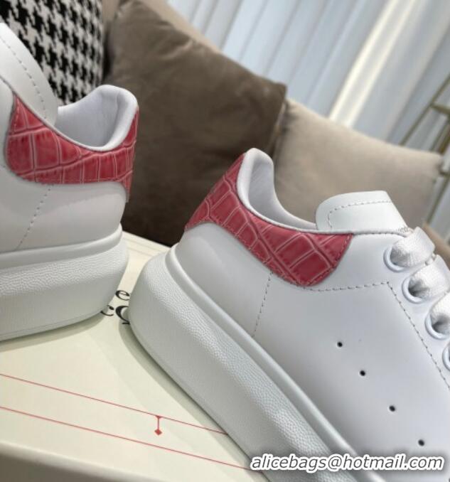 Good Product Alexander Mcqueen White Silky Calfskin Crocodile-Like Back Sneakers Pink 111813