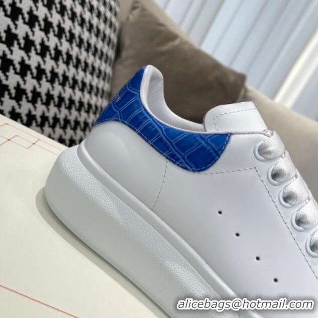 Low Cost Alexander Mcqueen White Silky Calfskin Crocodile-Like Back Sneakers Blue 111814