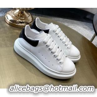 Super Quality Alexander Mcqueen White Silky Calfskin Crocodile-Like Back Sneakers Black 111815