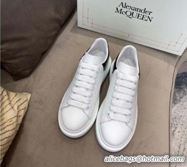 Super Quality Alexander Mcqueen White Silky Calfskin Crocodile-Like Back Sneakers Black 111815