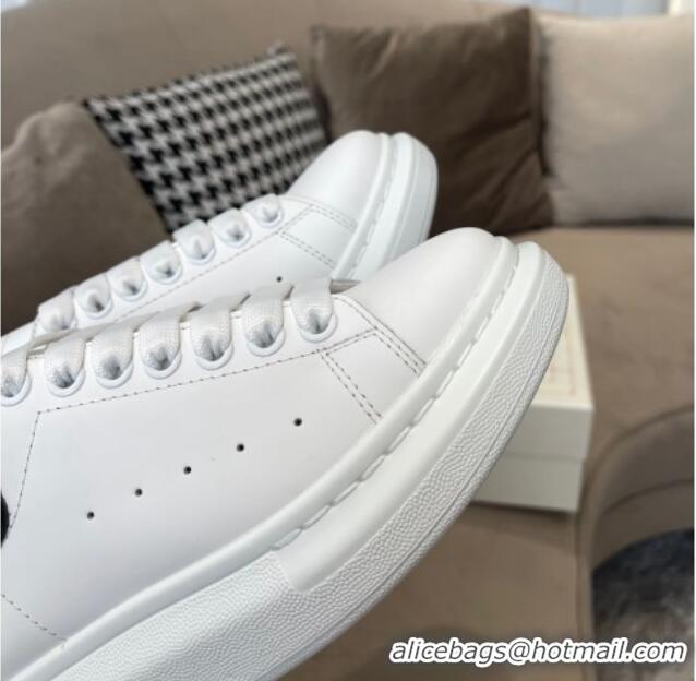 Super Quality Alexander Mcqueen White Silky Calfskin Crocodile-Like Back Sneakers Black 111815