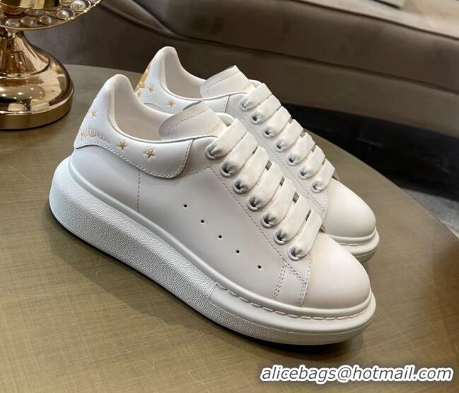 Good Quality Alexander Mcqueen White Silky Calfskin Peace-Dove Back Sneakers Gold 111816