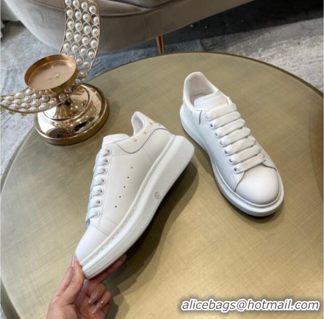 Good Quality Alexander Mcqueen White Silky Calfskin Peace-Dove Back Sneakers Gold 111816