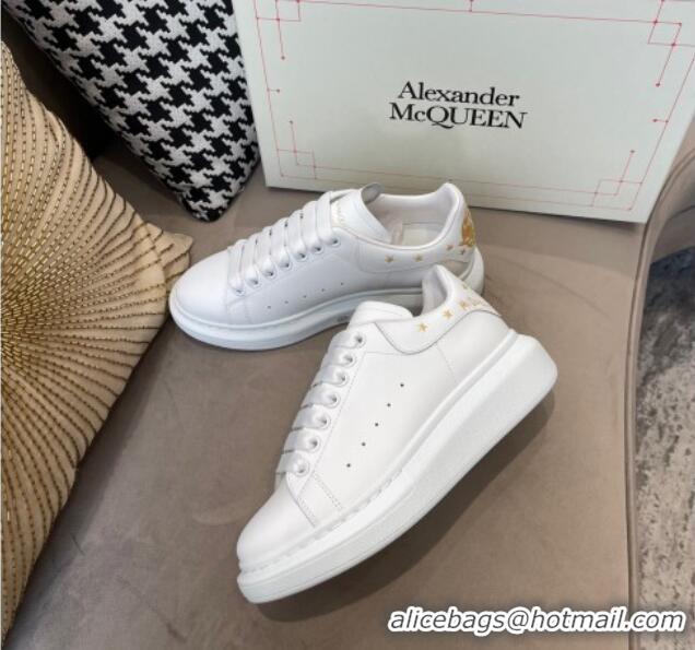 Good Quality Alexander Mcqueen White Silky Calfskin Peace-Dove Back Sneakers Gold 111816