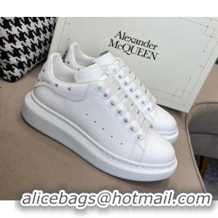 Best Price Alexander Mcqueen White Silky Calfskin Peace-Dove Back Sneakers Silver 111817 