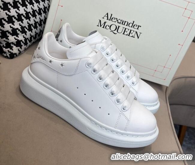 Best Price Alexander Mcqueen White Silky Calfskin Peace-Dove Back Sneakers Silver 111817 