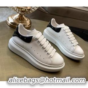 Best Luxury Alexander Mcqueen White Silky Calfskin Peace-Dove Back Sneakers Black/Gold 111818