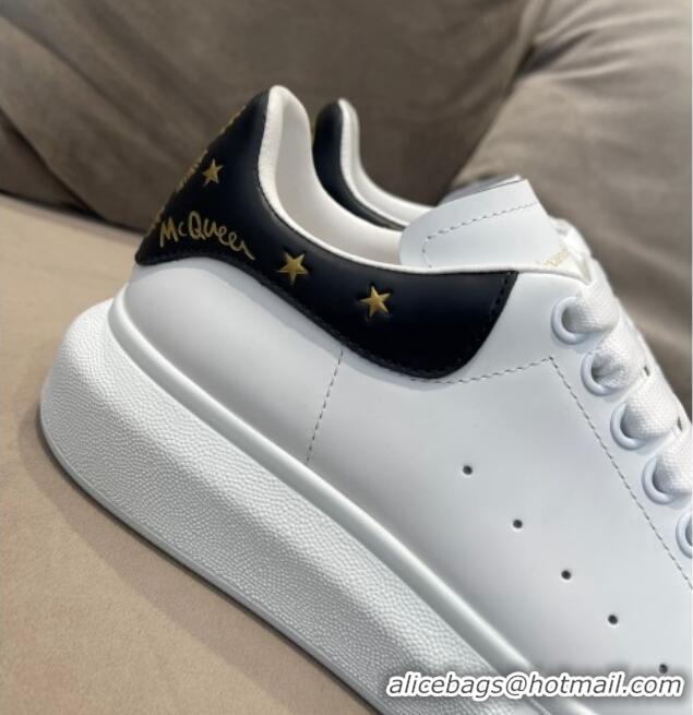 Best Luxury Alexander Mcqueen White Silky Calfskin Peace-Dove Back Sneakers Black/Gold 111818