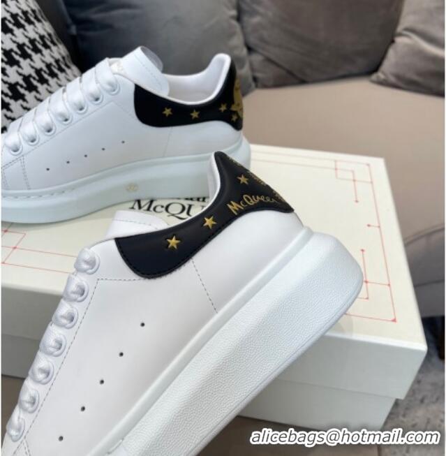 Best Luxury Alexander Mcqueen White Silky Calfskin Peace-Dove Back Sneakers Black/Gold 111818