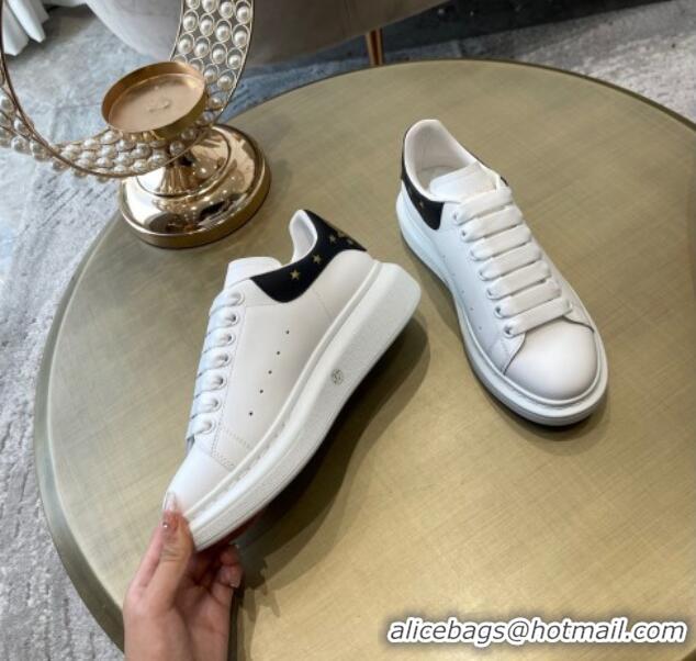 Best Luxury Alexander Mcqueen White Silky Calfskin Peace-Dove Back Sneakers Black/Gold 111818