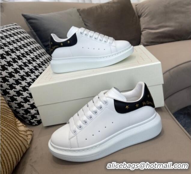 Best Luxury Alexander Mcqueen White Silky Calfskin Peace-Dove Back Sneakers Black/Gold 111818