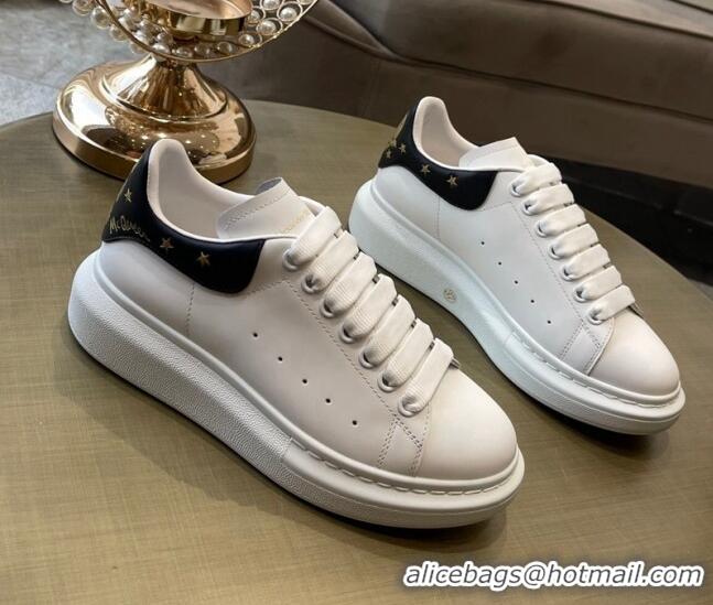 Best Luxury Alexander Mcqueen White Silky Calfskin Peace-Dove Back Sneakers Black/Gold 111818