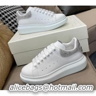 Most Popular Alexander Mcqueen White Silky Calfskin Crystal Back Sneakers Silver 111821