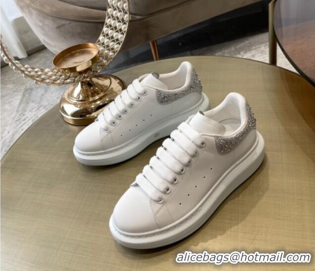 Most Popular Alexander Mcqueen White Silky Calfskin Crystal Back Sneakers Silver 111821