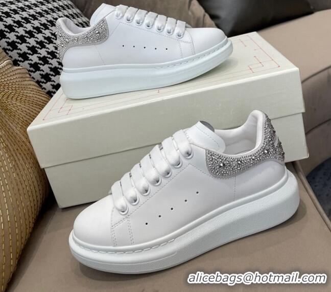 Most Popular Alexander Mcqueen White Silky Calfskin Crystal Back Sneakers Silver 111821