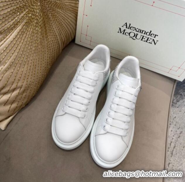 Most Popular Alexander Mcqueen White Silky Calfskin Crystal Back Sneakers Silver 111821