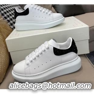 Low Price Alexander Mcqueen White Silky Calfskin Crystal Back Sneakers Black 111822