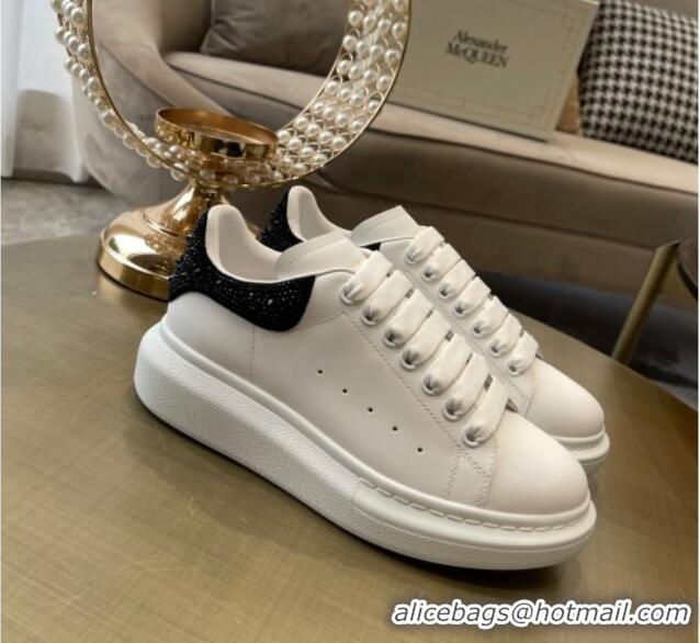 Low Price Alexander Mcqueen White Silky Calfskin Crystal Back Sneakers Black 111822