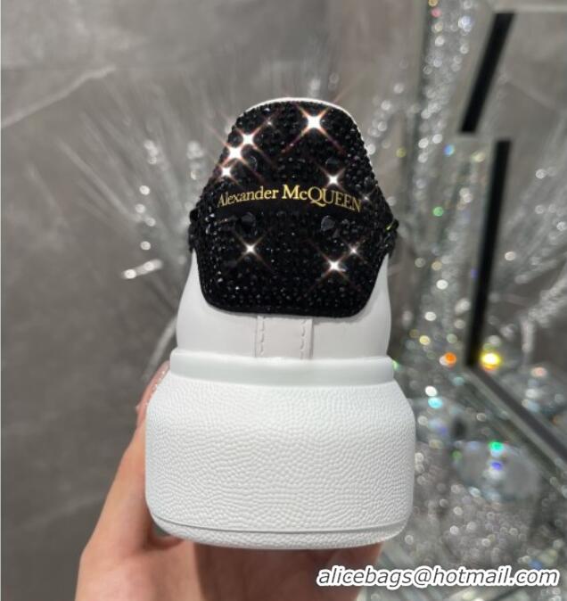 Low Price Alexander Mcqueen White Silky Calfskin Crystal Back Sneakers Black 111822