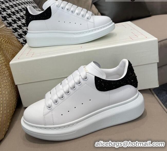 Low Price Alexander Mcqueen White Silky Calfskin Crystal Back Sneakers Black 111822