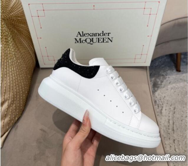 Low Price Alexander Mcqueen White Silky Calfskin Crystal Back Sneakers Black 111822