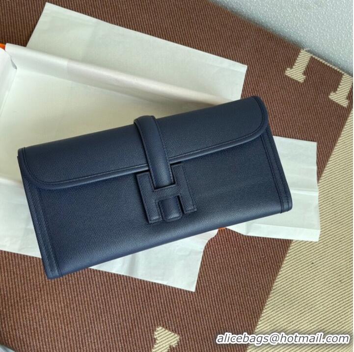 Cheapest Hermes Original Espom Leather Clutch 37088 Sapphire blue