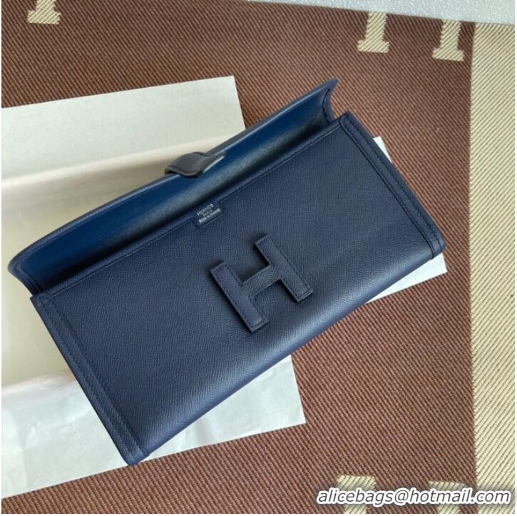 Cheapest Hermes Original Espom Leather Clutch 37088 Sapphire blue