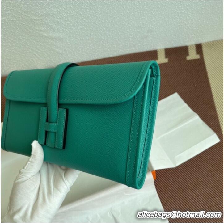 Luxury New Hermes Original Espom Leather Clutch 37088 blue