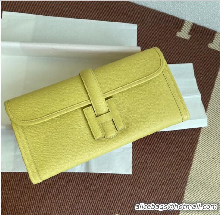 Fashion Grade Hermes Original Espom Leather Clutch 37088 lemon