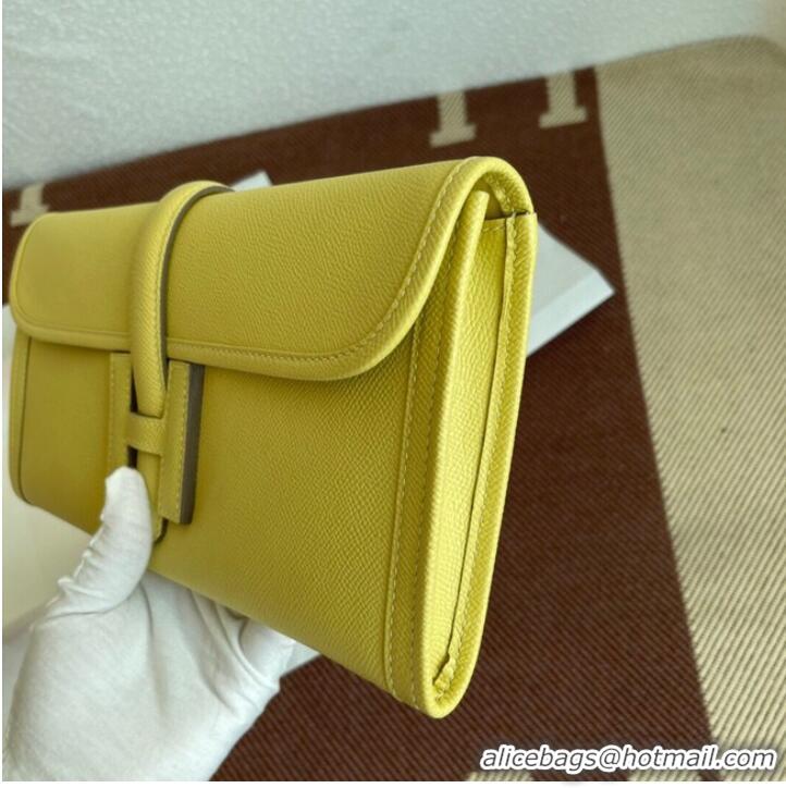 Fashion Grade Hermes Original Espom Leather Clutch 37088 lemon