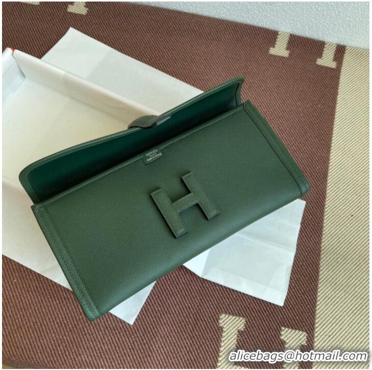 Buy Fashionable Hermes Original Espom Leather Clutch 37088 blackish green