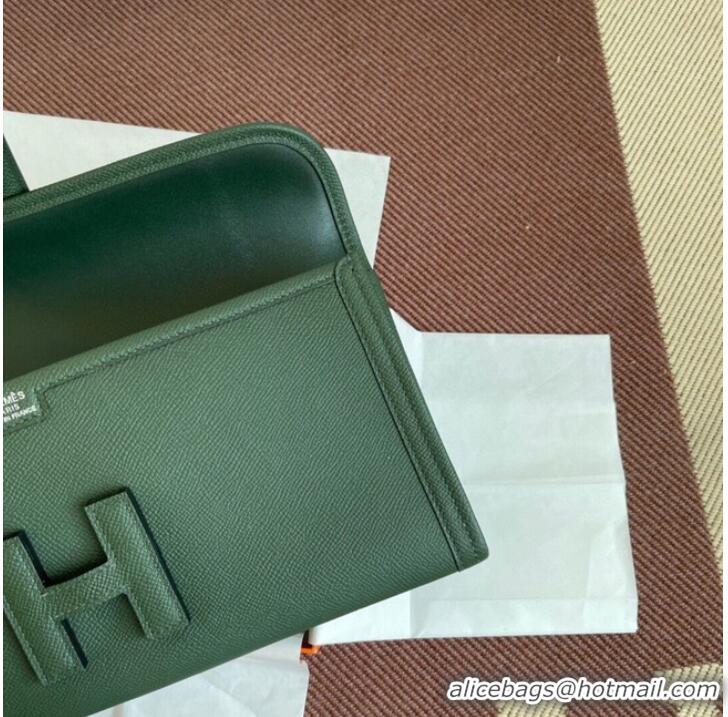 Buy Fashionable Hermes Original Espom Leather Clutch 37088 blackish green