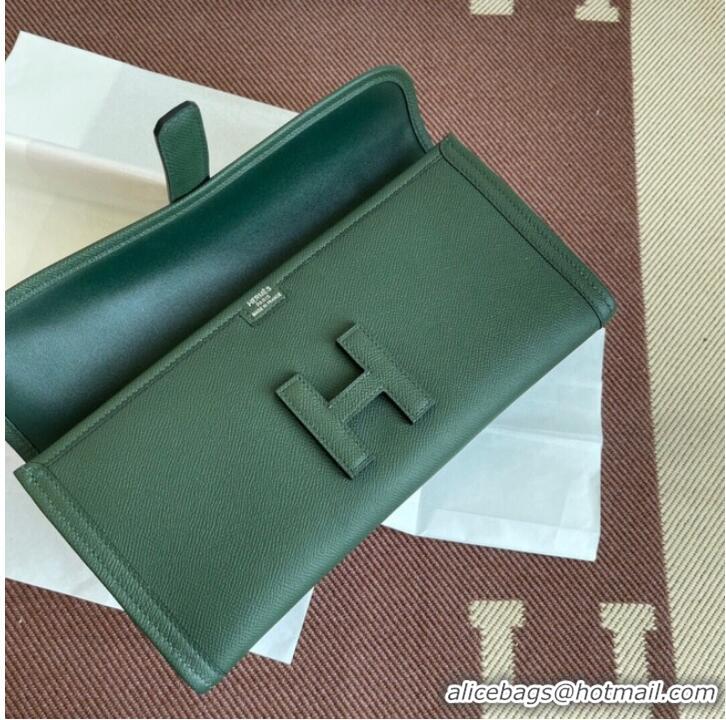 Buy Fashionable Hermes Original Espom Leather Clutch 37088 blackish green