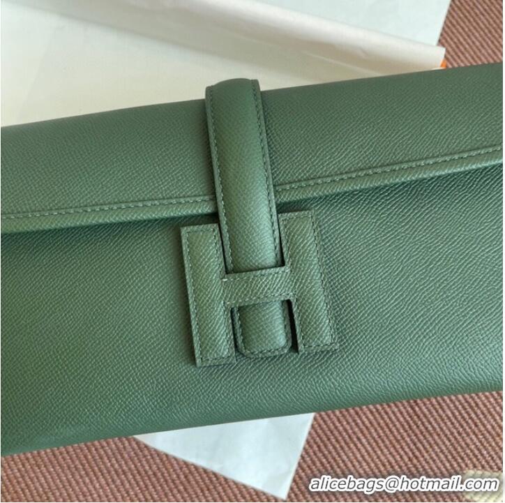 Buy Fashionable Hermes Original Espom Leather Clutch 37088 blackish green