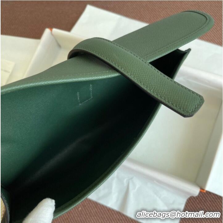 Buy Fashionable Hermes Original Espom Leather Clutch 37088 blackish green