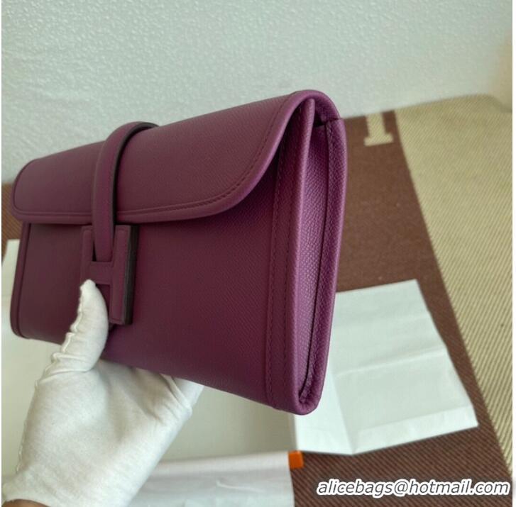 Promotional Hermes Original Espom Leather Clutch 37088 purple