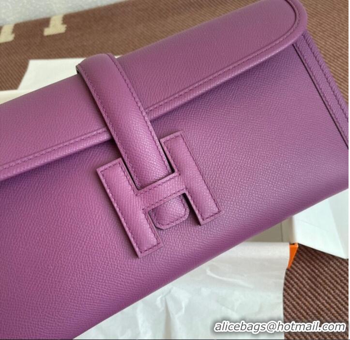 Promotional Hermes Original Espom Leather Clutch 37088 purple