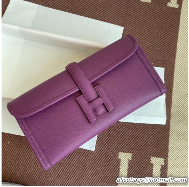 Promotional Hermes Original Espom Leather Clutch 37088 purple