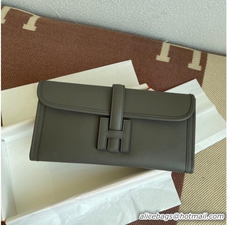 Classic Hermes Original Espom Leather Clutch 37088 dark gray