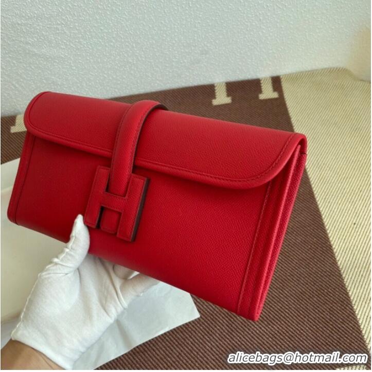 Low Cost Hermes Original Espom Leather Clutch 37088 red