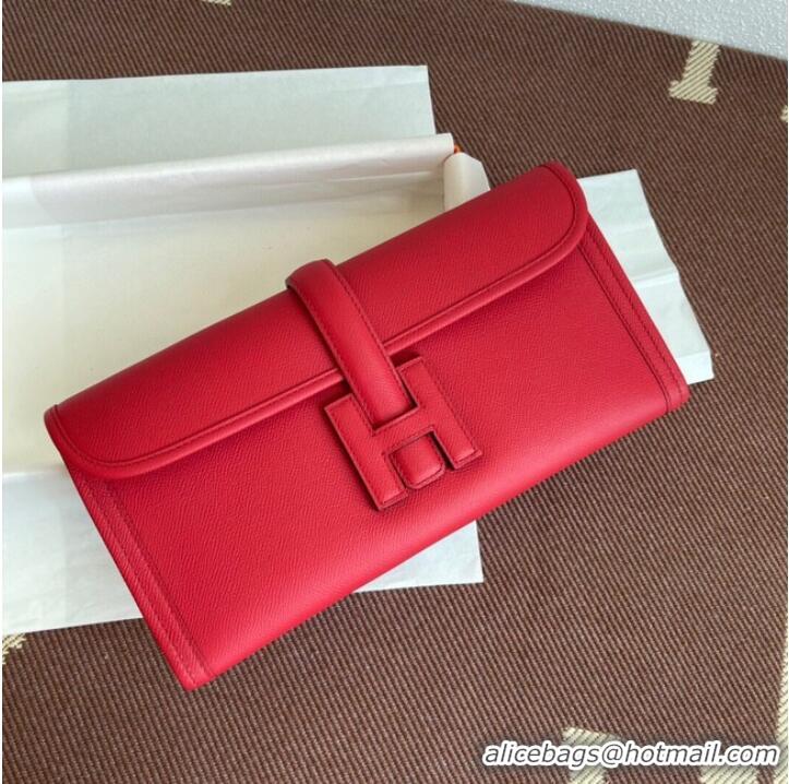 Low Cost Hermes Original Espom Leather Clutch 37088 red