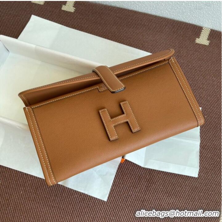 Unique Discount Hermes Original Espom Leather Clutch 37088 brown