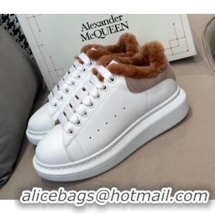 Best Price Alexander Mcqueen Calfskin and Shearling Sneakers White/Brown 111824