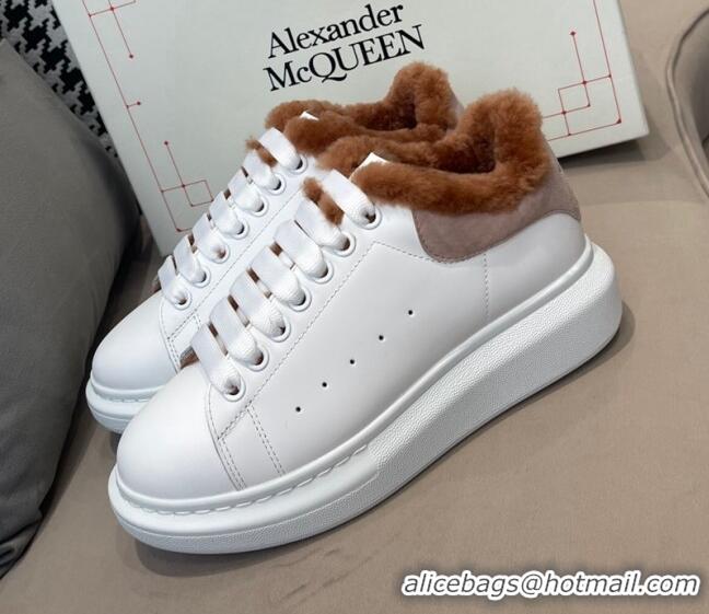 Best Price Alexander Mcqueen Calfskin and Shearling Sneakers White/Brown 111824