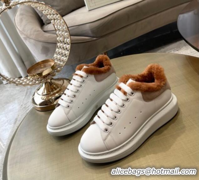 Best Price Alexander Mcqueen Calfskin and Shearling Sneakers White/Brown 111824